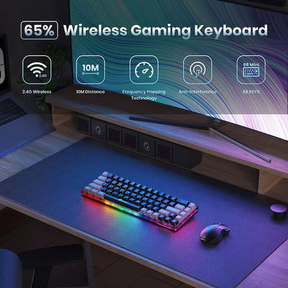 2.4G Wireless Gaming Keyboard Rechargeable Backlit Gaming Keyboard 68 Keys English/Spanish Layout Keyboard for PC