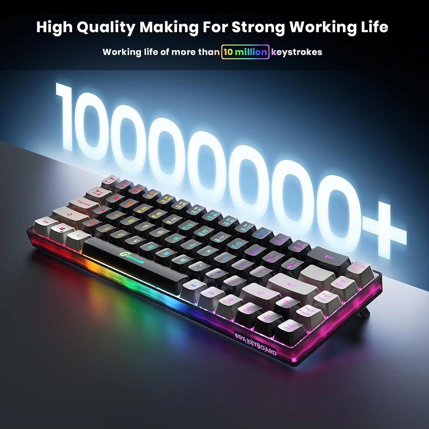 2.4G Wireless Gaming Keyboard Rechargeable Backlit Gaming Keyboard 68 Keys English/Spanish Layout Keyboard for PC