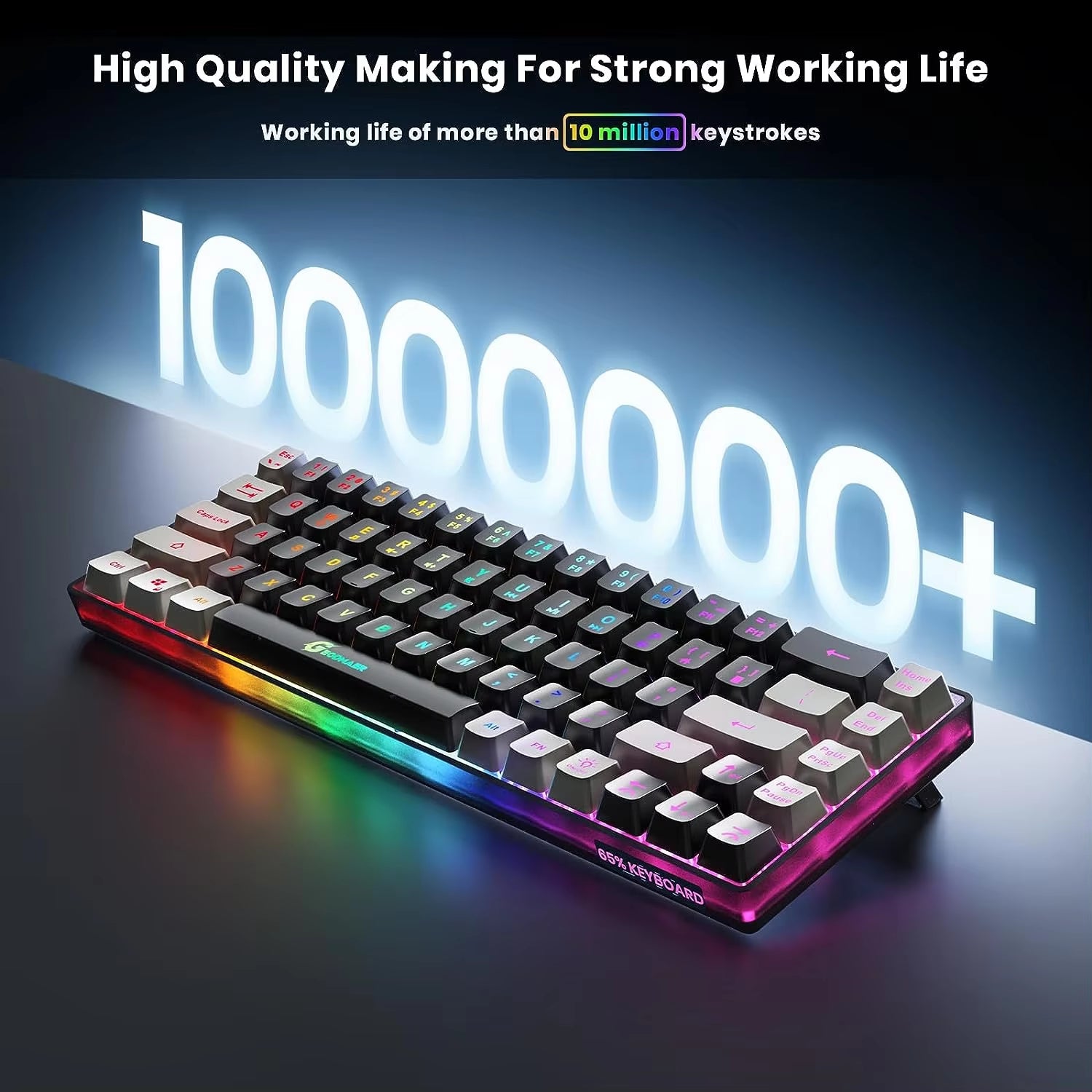 2.4G Wireless Gaming Keyboard Rechargeable Backlit Gaming Keyboard 68 Keys English/Spanish Layout Keyboard for PC